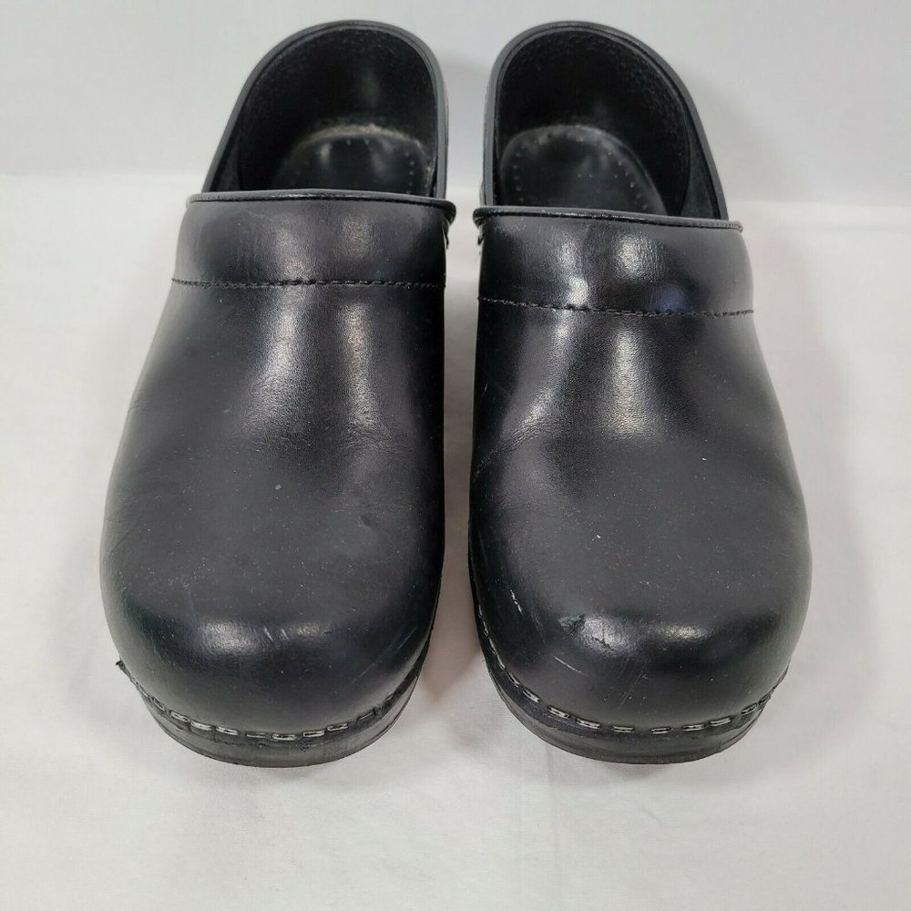 Dansko Women's Professional Black Leather Slip On Wedge Shoes Clogs Sz 36 / US 6